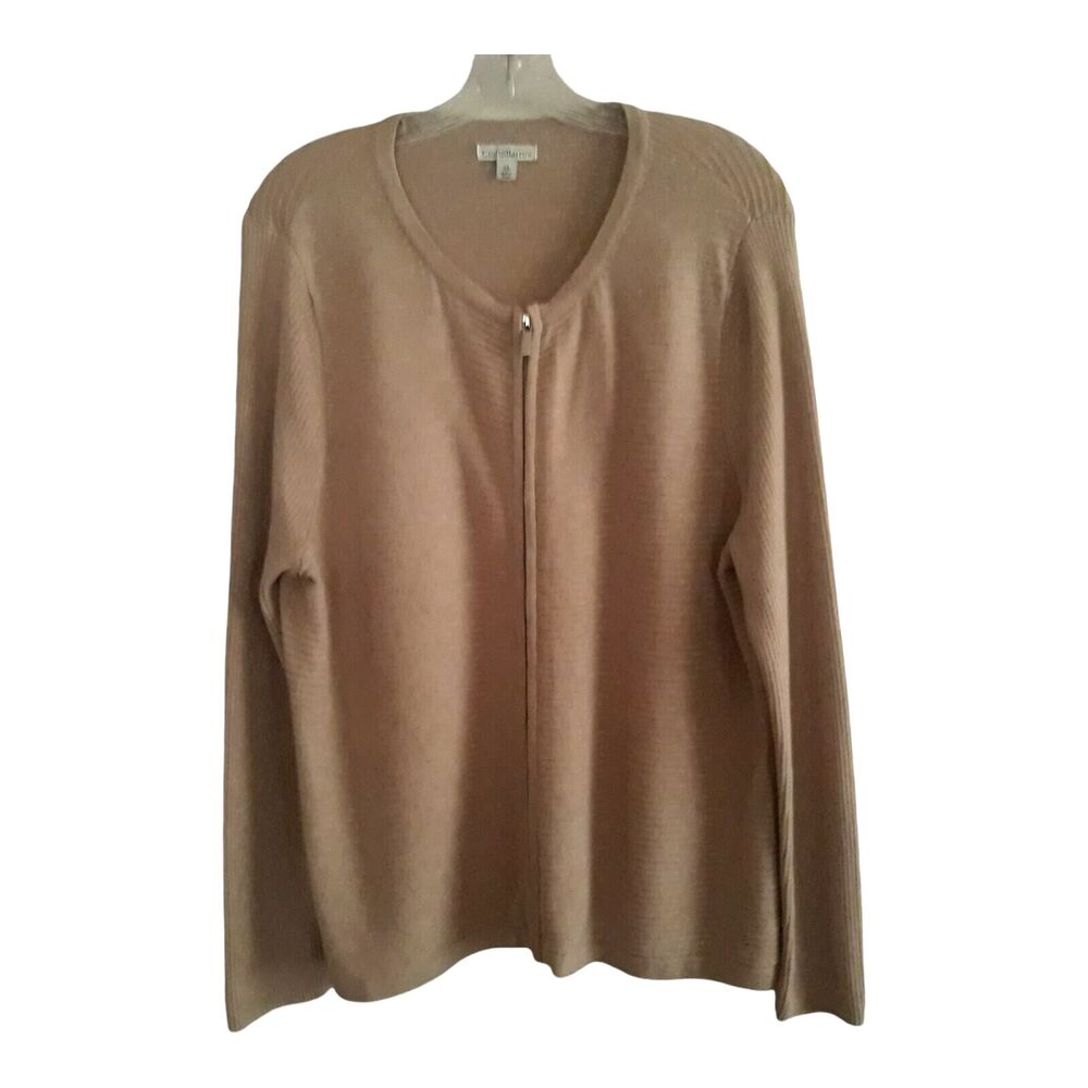 Croft & Barrow Zip Up Cardigan Sweater Women's XL Beige Long Sleeve